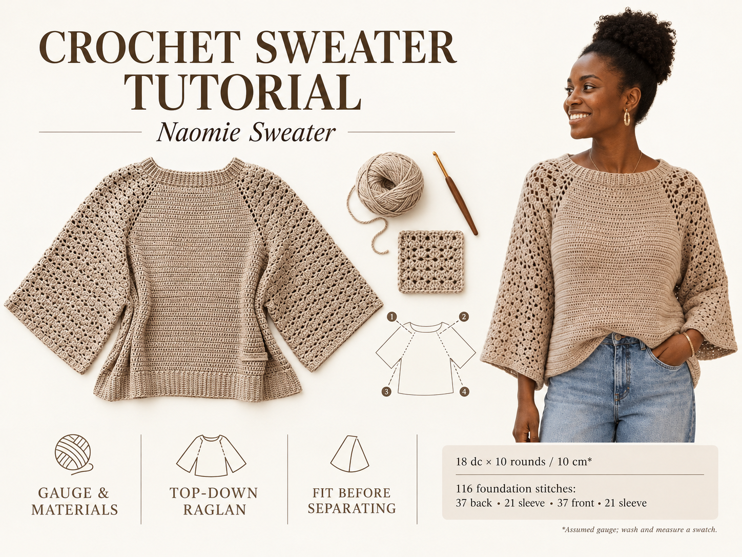 Crochet SWEATER Tutorial: 5 Amazing Fit Tips Guide 2 easy crochet stitch - Illustration 2