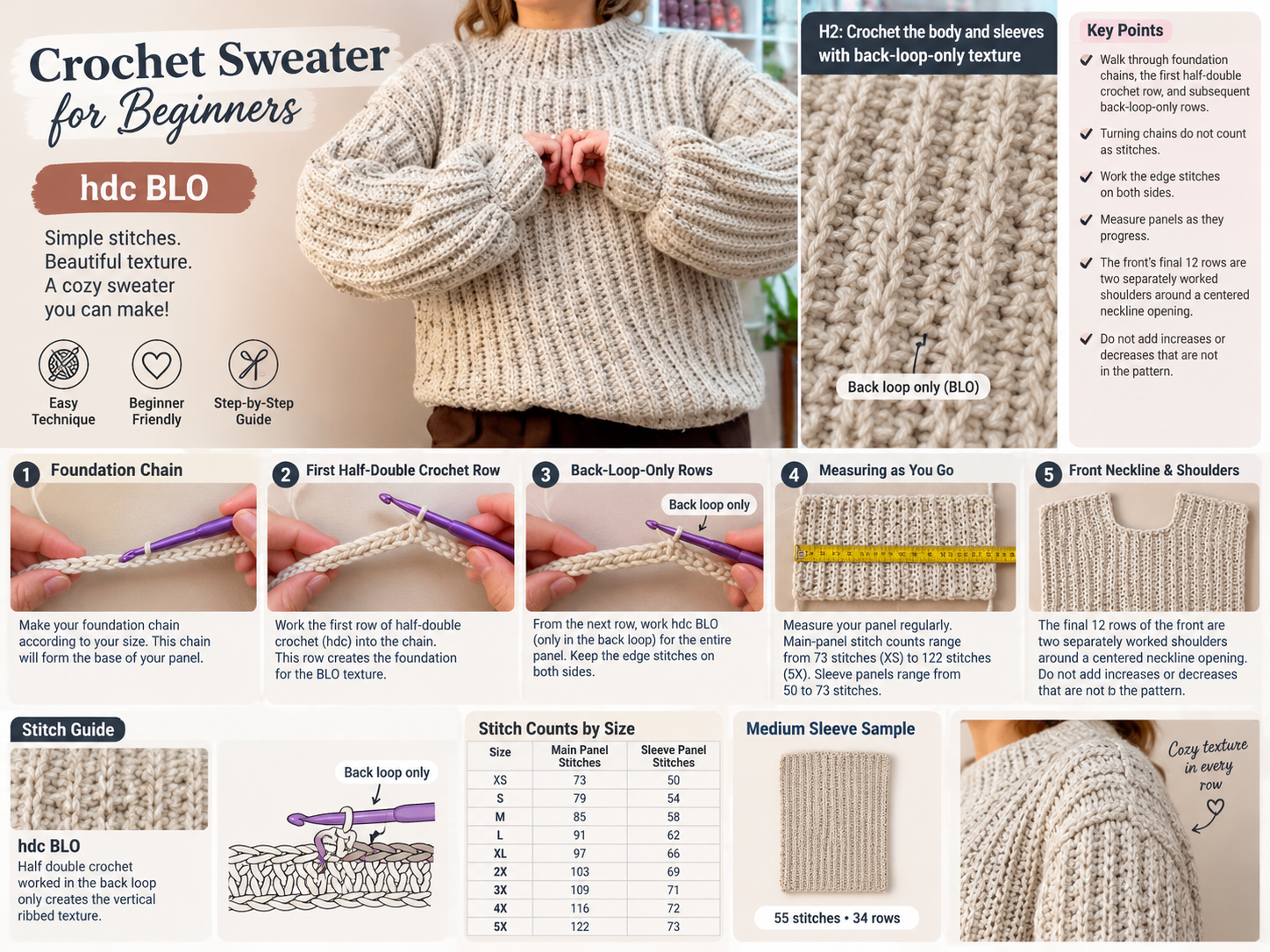 Crochet Sweater for Beginners: 5 Amazing Ways to Crochet Step by Step 2 easy crochet stitch - Illustration 2