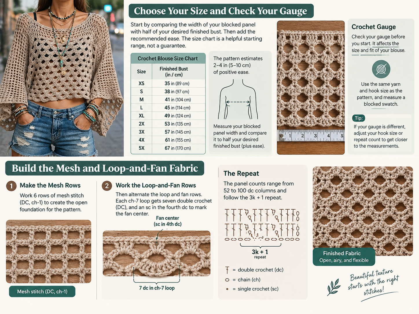 Off-the-shoulder crochet blouse: 5 Amazing Style Secrets 2 easy crochet stitch - Illustration 2