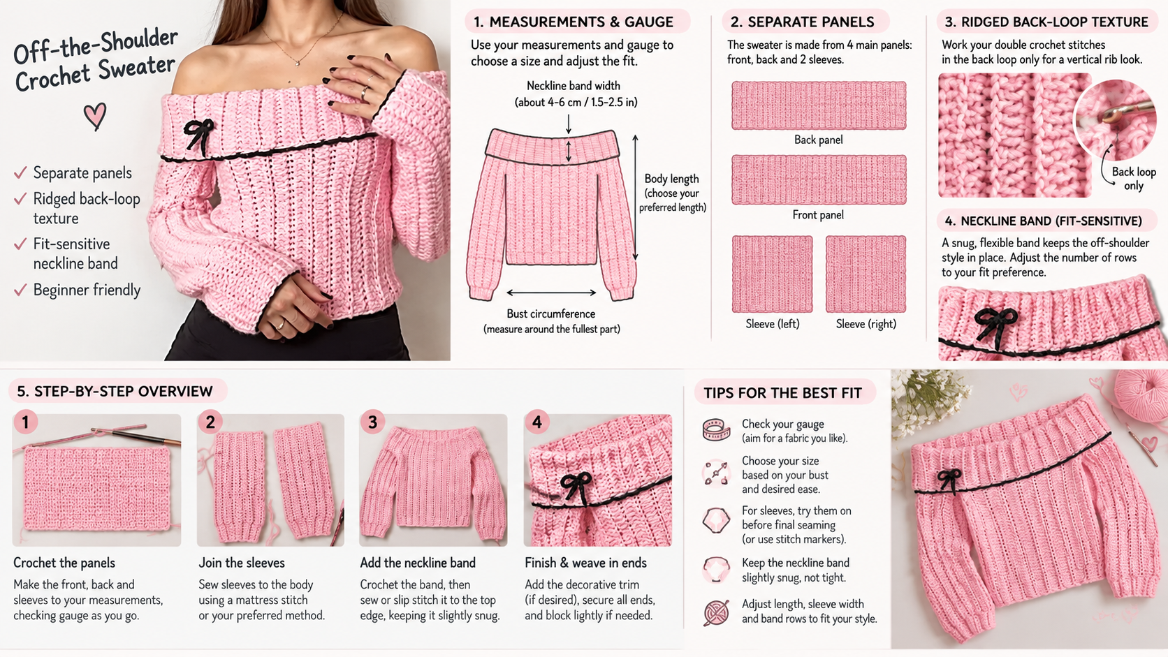 Off-the-shoulder crochet sweater - Illustration 1