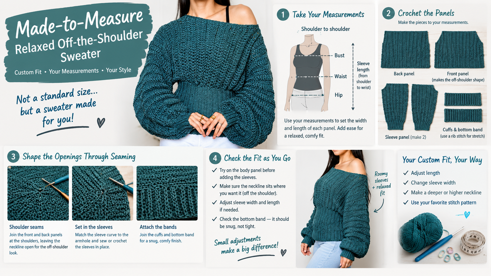 crochet off the shoulder sweater - Illustration 1