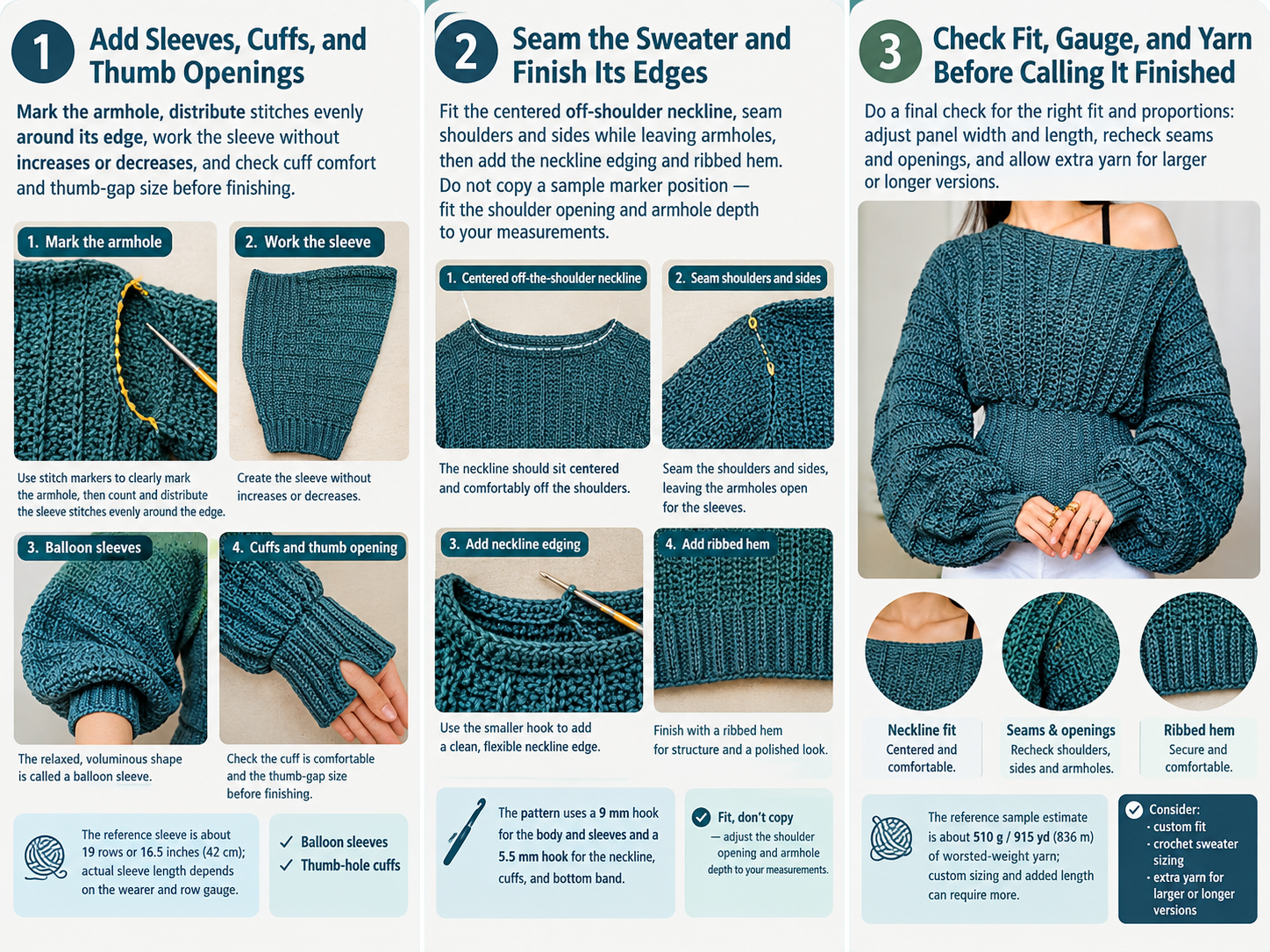 crochet off the shoulder sweater - Illustration 3